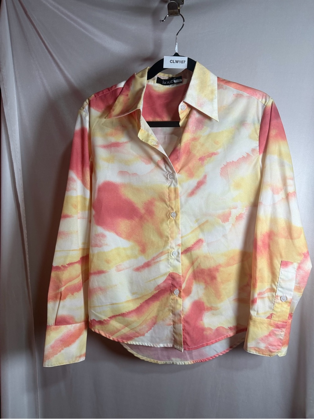 Aqua Pastel Tie-Dye Button-Down Shirt - Yellow & Pink